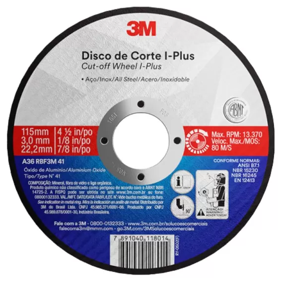 FERRAMENTAS ABRASIVASDISCOS DE CORTEDISCO CORTE MÉDIO I-PLUS 3M 115/180/230/250/300/350MM