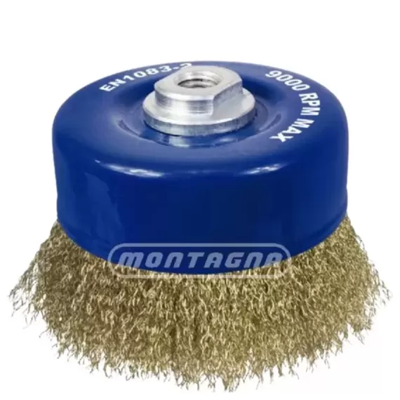 FERRAMENTAS ABRASIVASESCOVAS DE AÇOESCOVA COPO ARAME ONDULADO MONTAGNA